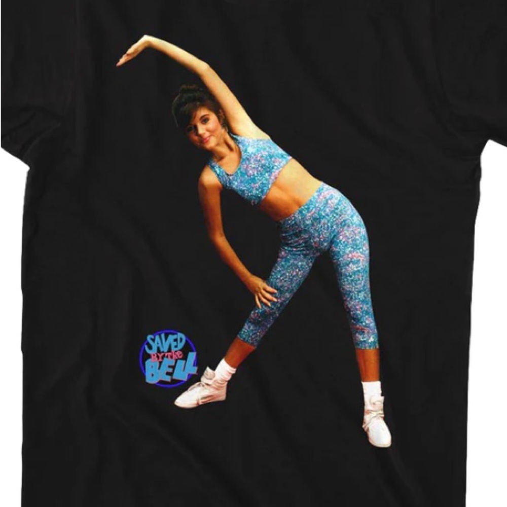 Saved by the Bell Kelly Kapowski Active Aerobics Black Mens Tshirt Size Large